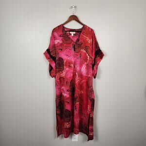 OSCAR DE LA RENTA PINK LABEL | Vintage Kaftan Robe Sz L/XL Red/Black Paisley 90s